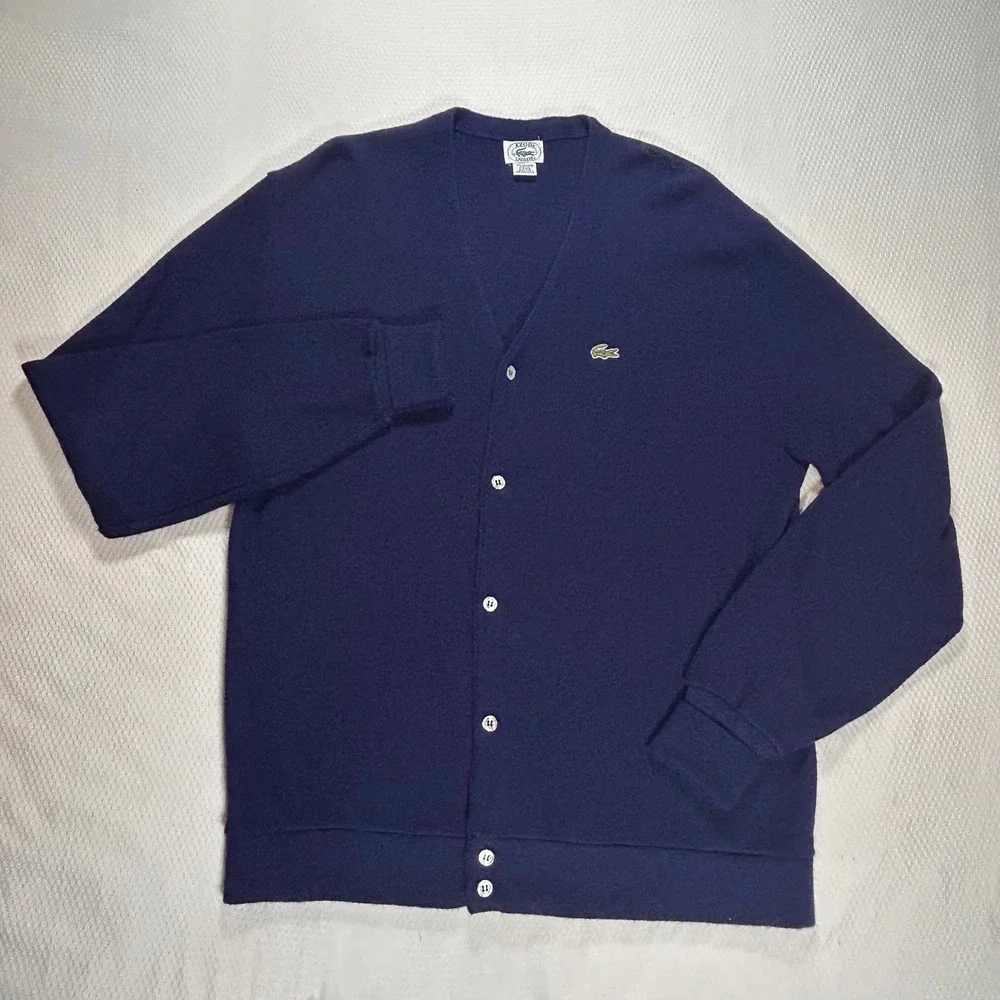VTG 80's Izod Lacoste Navy Blue Cardigan Sweater Orlon Acrylic Big 1X USA Made